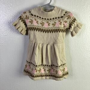 Janie and Jack 12-18m Fair Isle Flowers Knit Sweater Dress Beige Ruffle Autumn